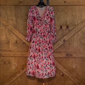 Floral V-Neck Pink Dress